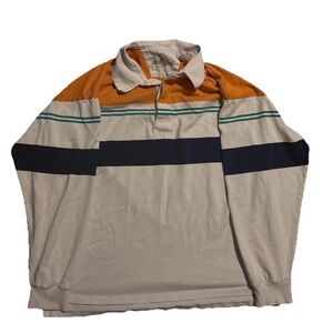 Vintage 90s Trader Bay Color Block Long Sleeve Polo Rugby Shirt Large